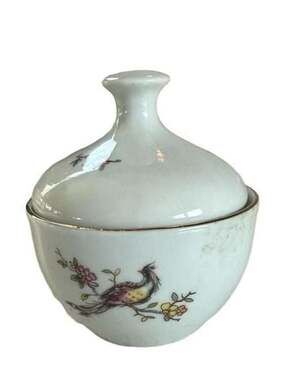VTG Kahla Porcelain Lidded Sugar Bowl w/Bird & Floral Motif